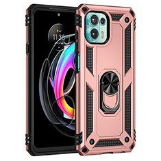 Custodia Silicone e Plastica Opaca Cover con Magnetico Anello Supporto per Motorola Moto Edge 20 Lite 5G Oro Rosa