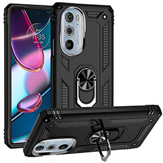 Custodia Silicone e Plastica Opaca Cover con Magnetico Anello Supporto per Motorola Moto Edge 30 Pro 5G Nero