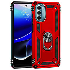 Custodia Silicone e Plastica Opaca Cover con Magnetico Anello Supporto per Motorola Moto G 5G (2022) Rosso