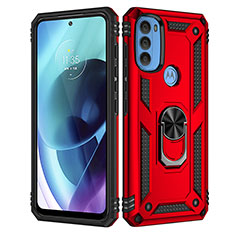 Custodia Silicone e Plastica Opaca Cover con Magnetico Anello Supporto per Motorola Moto G71 5G Rosso