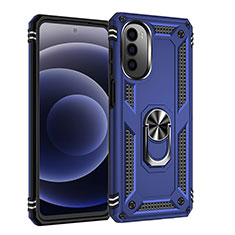 Custodia Silicone e Plastica Opaca Cover con Magnetico Anello Supporto per Motorola Moto G71s 5G Blu