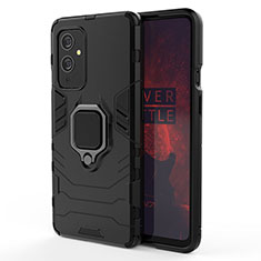 Custodia Silicone e Plastica Opaca Cover con Magnetico Anello Supporto per OnePlus 9 5G Nero