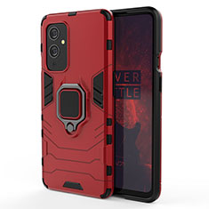 Custodia Silicone e Plastica Opaca Cover con Magnetico Anello Supporto per OnePlus 9 5G Rosso