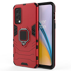 Custodia Silicone e Plastica Opaca Cover con Magnetico Anello Supporto per OnePlus Nord 2 5G Rosso