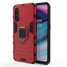 Custodia Silicone e Plastica Opaca Cover con Magnetico Anello Supporto per OnePlus Nord CE 5G Rosso