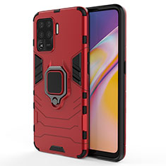 Custodia Silicone e Plastica Opaca Cover con Magnetico Anello Supporto per Oppo F19 Pro Rosso