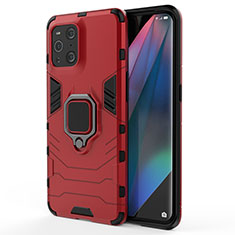 Custodia Silicone e Plastica Opaca Cover con Magnetico Anello Supporto per Oppo Find X3 5G Rosso