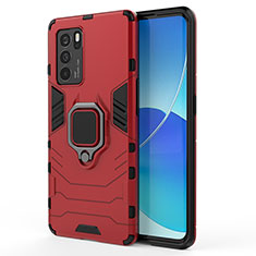 Custodia Silicone e Plastica Opaca Cover con Magnetico Anello Supporto per Oppo Reno6 Pro 5G India Rosso