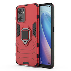 Custodia Silicone e Plastica Opaca Cover con Magnetico Anello Supporto per Oppo Reno7 SE 5G Rosso