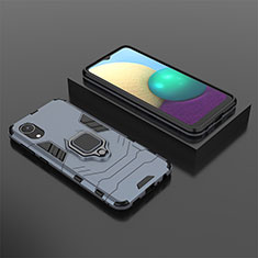 Custodia Silicone e Plastica Opaca Cover con Magnetico Anello Supporto per Samsung Galaxy A03 Core Blu