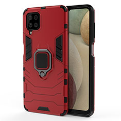 Custodia Silicone e Plastica Opaca Cover con Magnetico Anello Supporto per Samsung Galaxy A12 Nacho Rosso