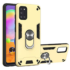 Custodia Silicone e Plastica Opaca Cover con Magnetico Anello Supporto per Samsung Galaxy A31 Oro