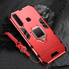 Custodia Silicone e Plastica Opaca Cover con Magnetico Anello Supporto per Samsung Galaxy A9 (2018) A920 Rosso