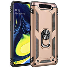 Custodia Silicone e Plastica Opaca Cover con Magnetico Anello Supporto per Samsung Galaxy A90 4G Oro