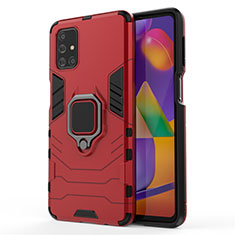 Custodia Silicone e Plastica Opaca Cover con Magnetico Anello Supporto per Samsung Galaxy M31s Rosso