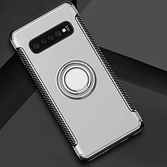 Custodia Silicone e Plastica Opaca Cover con Magnetico Anello Supporto per Samsung Galaxy S10 5G Argento