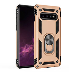 Custodia Silicone e Plastica Opaca Cover con Magnetico Anello Supporto per Samsung Galaxy S10 Plus Oro