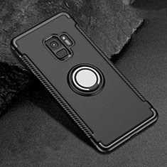 Custodia Silicone e Plastica Opaca Cover con Magnetico Anello Supporto per Samsung Galaxy S9 Nero