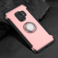 Custodia Silicone e Plastica Opaca Cover con Magnetico Anello Supporto per Samsung Galaxy S9 Oro Rosa