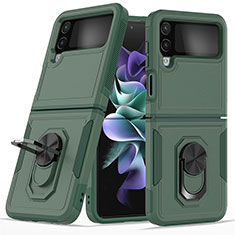 Custodia Silicone e Plastica Opaca Cover con Magnetico Anello Supporto per Samsung Galaxy Z Flip4 5G Verde Notte