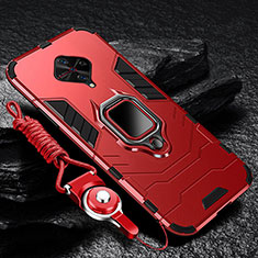 Custodia Silicone e Plastica Opaca Cover con Magnetico Anello Supporto per Vivo X50 Lite Rosso