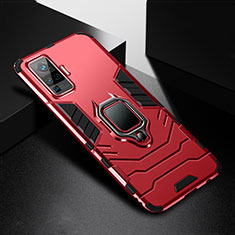 Custodia Silicone e Plastica Opaca Cover con Magnetico Anello Supporto per Vivo X50 Pro 5G Rosso