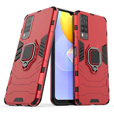 Custodia Silicone e Plastica Opaca Cover con Magnetico Anello Supporto per Vivo Y53s NFC Rosso