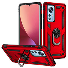 Custodia Silicone e Plastica Opaca Cover con Magnetico Anello Supporto per Xiaomi Mi 12S Pro 5G Rosso