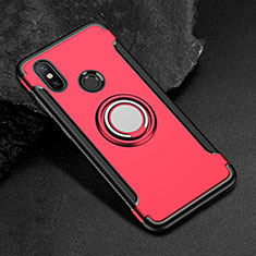 Custodia Silicone e Plastica Opaca Cover con Magnetico Anello Supporto per Xiaomi Mi Max 3 Rosso