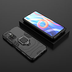 Custodia Silicone e Plastica Opaca Cover con Magnetico Anello Supporto per Xiaomi Poco M4 Pro 5G Nero