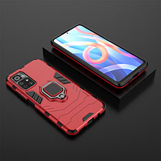 Custodia Silicone e Plastica Opaca Cover con Magnetico Anello Supporto per Xiaomi Poco M4 Pro 5G Rosso