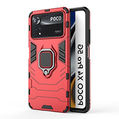 Custodia Silicone e Plastica Opaca Cover con Magnetico Anello Supporto per Xiaomi Poco X4 Pro 5G Rosso