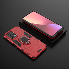 Custodia Silicone e Plastica Opaca Cover con Magnetico Anello Supporto per Xiaomi Redmi K50i 5G Rosso