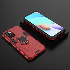 Custodia Silicone e Plastica Opaca Cover con Magnetico Anello Supporto per Xiaomi Redmi Note 11 4G (2021) Rosso