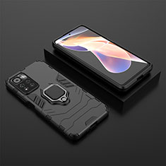 Custodia Silicone e Plastica Opaca Cover con Magnetico Anello Supporto per Xiaomi Redmi Note 11 Pro+ Plus 5G Nero