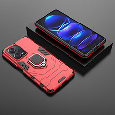 Custodia Silicone e Plastica Opaca Cover con Magnetico Anello Supporto per Xiaomi Redmi Note 12 Explorer Rosso