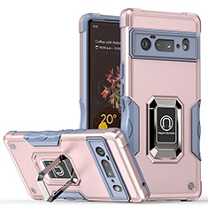 Custodia Silicone e Plastica Opaca Cover con Magnetico Anello Supporto QW1 per Google Pixel 6 Pro 5G Oro Rosa