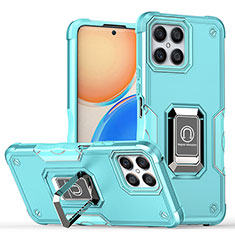 Custodia Silicone e Plastica Opaca Cover con Magnetico Anello Supporto QW1 per Huawei Honor X8 4G Azzurro