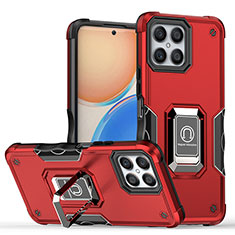 Custodia Silicone e Plastica Opaca Cover con Magnetico Anello Supporto QW1 per Huawei Honor X8 4G Rosso