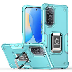 Custodia Silicone e Plastica Opaca Cover con Magnetico Anello Supporto QW1 per Huawei Nova 9 Azzurro