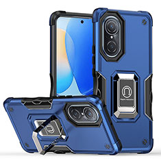 Custodia Silicone e Plastica Opaca Cover con Magnetico Anello Supporto QW1 per Huawei Nova 9 Blu