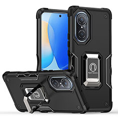 Custodia Silicone e Plastica Opaca Cover con Magnetico Anello Supporto QW1 per Huawei Nova 9 Nero