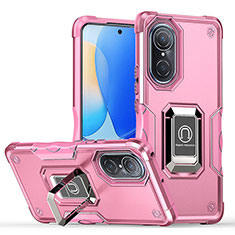 Custodia Silicone e Plastica Opaca Cover con Magnetico Anello Supporto QW1 per Huawei Nova 9 Rosa