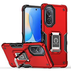 Custodia Silicone e Plastica Opaca Cover con Magnetico Anello Supporto QW1 per Huawei Nova 9 Rosso