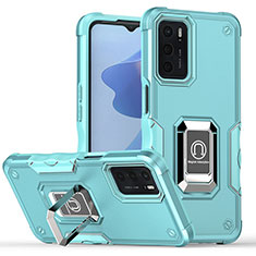 Custodia Silicone e Plastica Opaca Cover con Magnetico Anello Supporto QW1 per Oppo A16s Azzurro