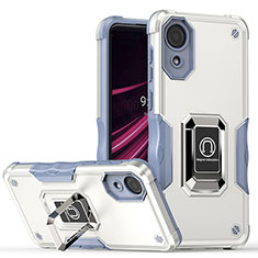 Custodia Silicone e Plastica Opaca Cover con Magnetico Anello Supporto QW1 per Samsung Galaxy A03 Core Bianco
