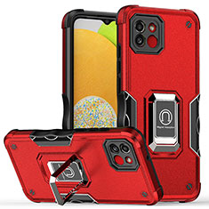 Custodia Silicone e Plastica Opaca Cover con Magnetico Anello Supporto QW1 per Samsung Galaxy A03 Rosso