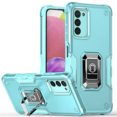 Custodia Silicone e Plastica Opaca Cover con Magnetico Anello Supporto QW1 per Samsung Galaxy A03s Azzurro