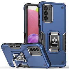 Custodia Silicone e Plastica Opaca Cover con Magnetico Anello Supporto QW1 per Samsung Galaxy A03s Blu