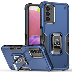 Custodia Silicone e Plastica Opaca Cover con Magnetico Anello Supporto QW1 per Samsung Galaxy F02S SM-E025F Blu